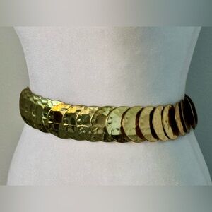 70s 80s Disco Era Gold Hammered Disc Cinch Stretch Belt